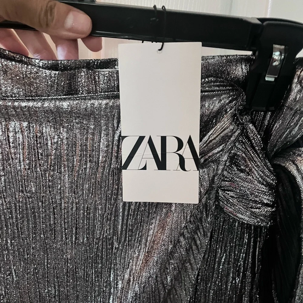 Zara Metallic Silver Wrap Pants - Picture 6 of 16